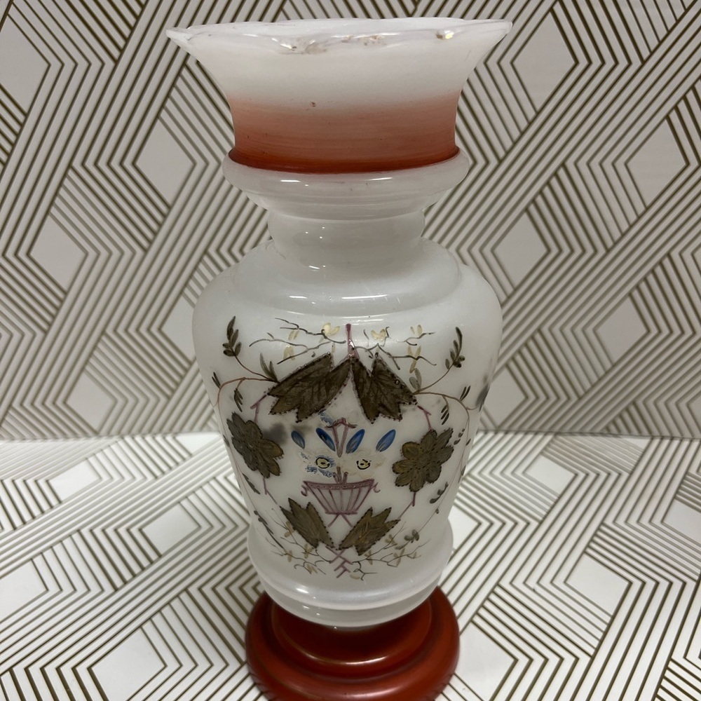 Antique Hand Blown Bristol Glass Vase Hand Painted - Picture 3 of 13